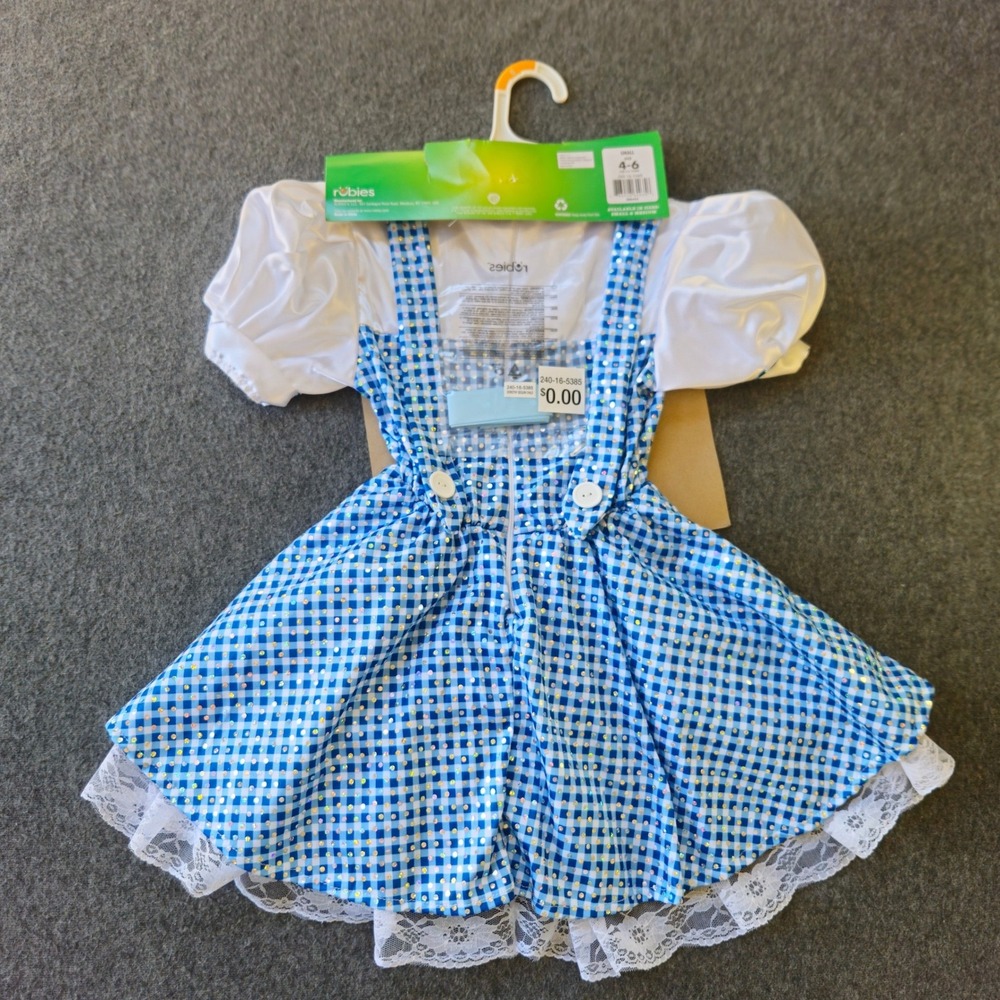 New! Rubies Dorothy Costume Child Small 4-6 Blue Gingham Sequin Wizard of Oz - Picture 2 of 6